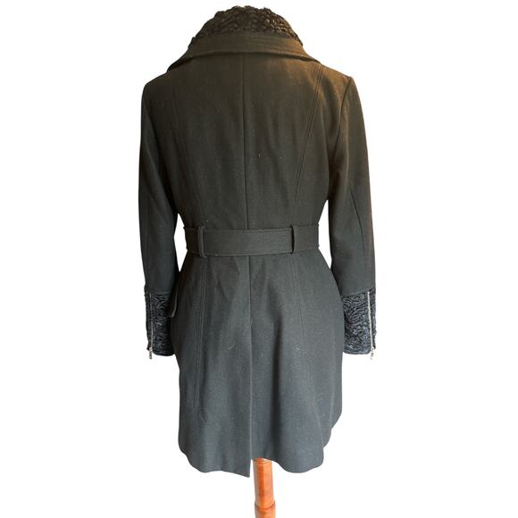 Guess Wool Blend Belted Coat XL Black Faux Fur Collar & Cuffs Winter Jacket - Picture 6 of 14